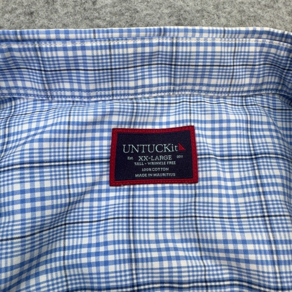 UNTUCKit Men's 2XLT Wrinkle‎ Free Cotton Button Down Shirt Blue Plaid Tall Fit - Picture 2 of 9